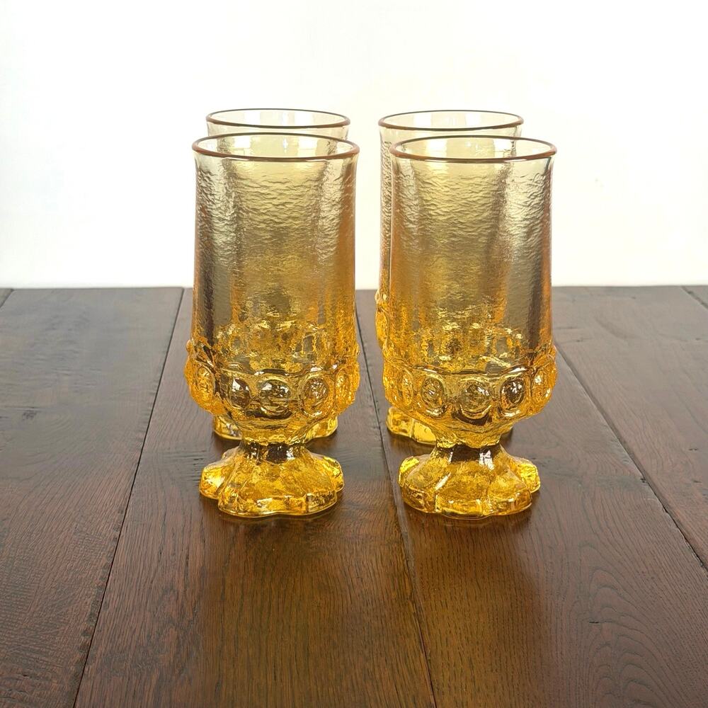 Vintage MCM Set of 4 Tiffin Franciscan Madeira Cornsilk Yellow Water Goblet